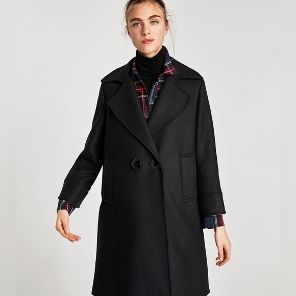 ZARA NAVY BLUE WOOL BLEND DOUBLE BREASTED  COAT BLOGGER FAVOURITE MINIMALIST M - Picture 5 of 16